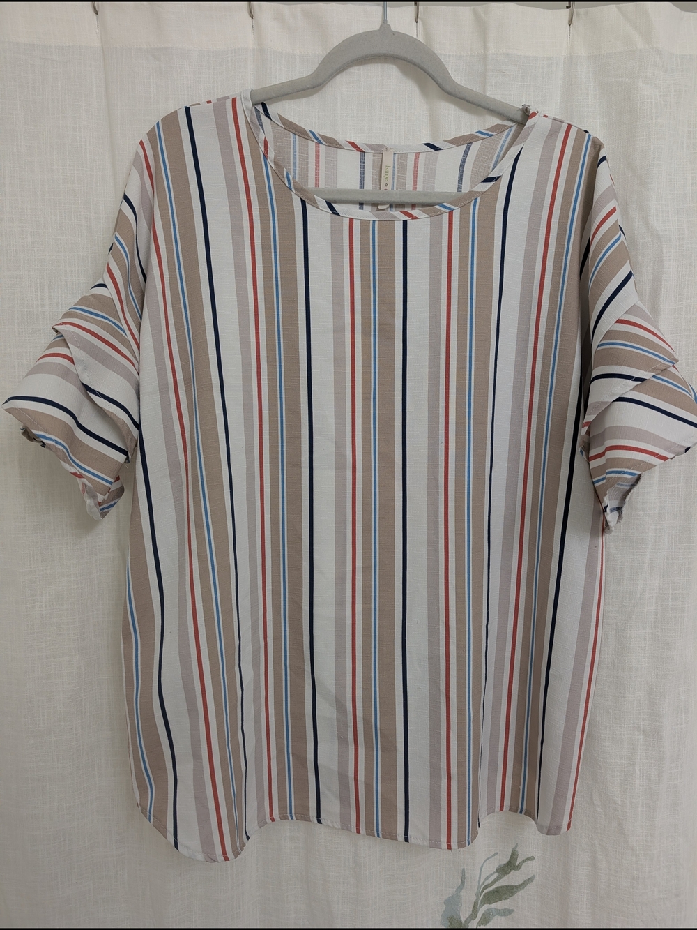Lime n Chili Striped Ruffle Sleeve Linen Blend Top XL